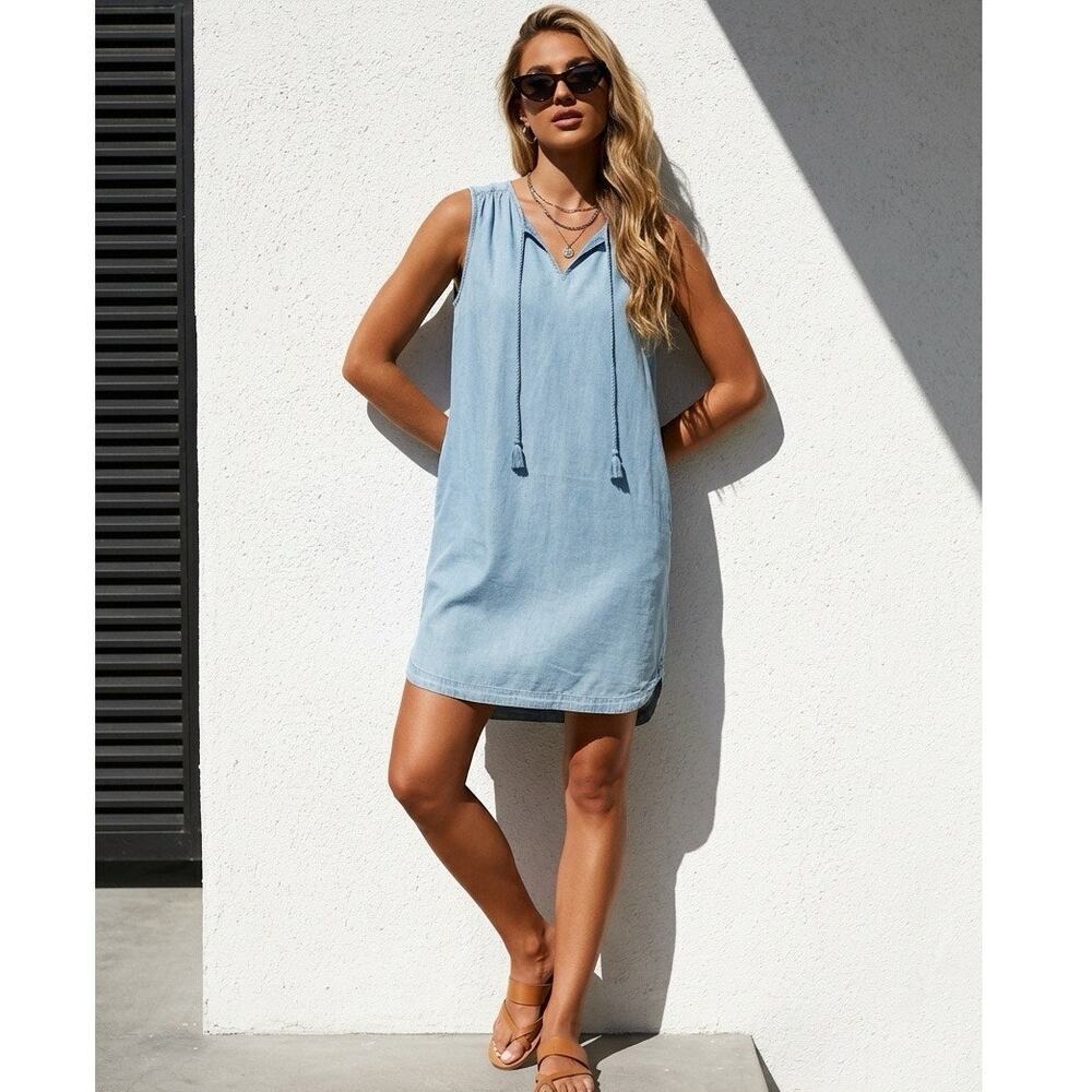 Time and Tru Chambray Tasseled Midi Shift Dress Womens XXXL Casual Minimalist